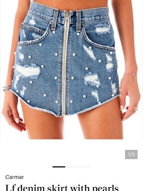 Carmar Light Blue Studded Distressed Denim Mini Skirt